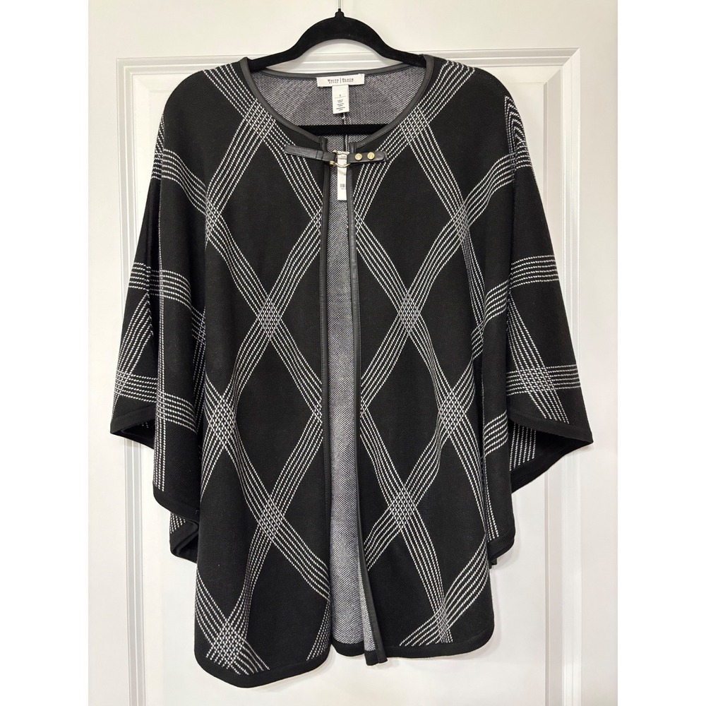White House Black Market Plaid Poncho Sweater Small‎ NWT